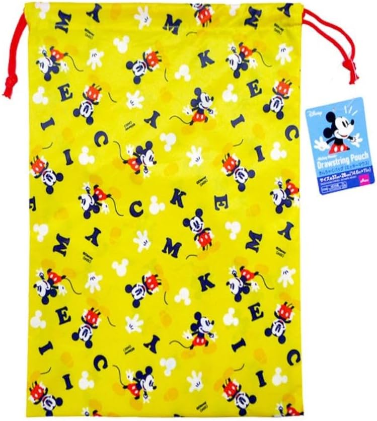 DAISO Mickey Mouse Drawstring Pouch Yellow – Disney Character Storage Bag for Cosmetics, Accessories, Travel & Daily Essentials